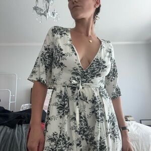 COPY - Floral Wrap Romper in Black and White